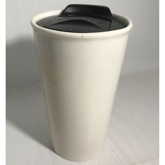 Starbucks Tumbler 2014 White Travel With Lid Silver Studded Ceramic Double Wall - Picture 8 of 12